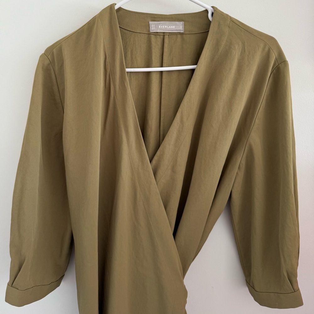 Everlane Japanese Goweave Wrap Dress In Olive Green Size 10 - Picture 7 of 7